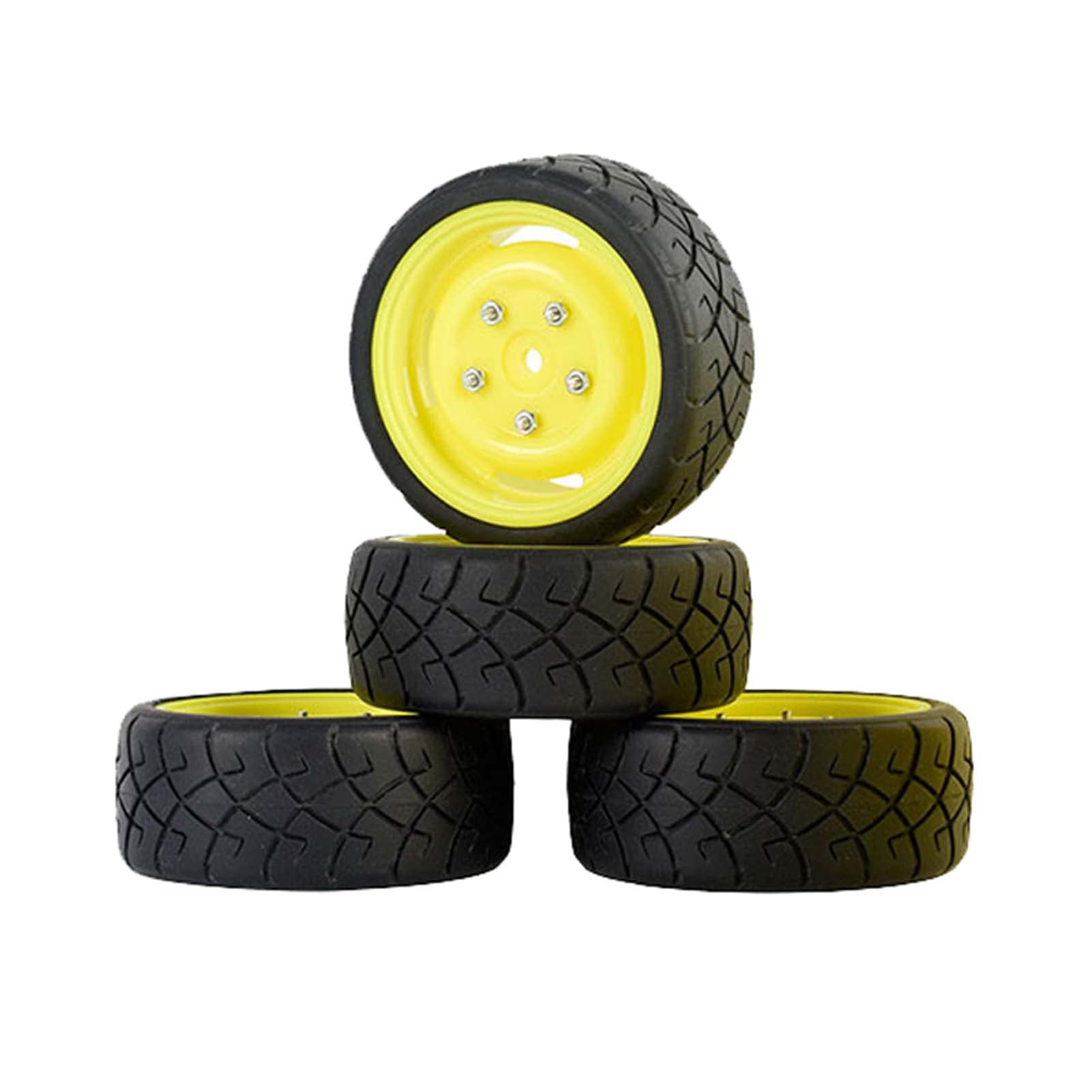 KEEDA RC Car 65 mm Rubber Tyres & Plastic Rims Wheels for 1/10 RC Model Car On Road Touring Car Racing Car (A, Yellow)