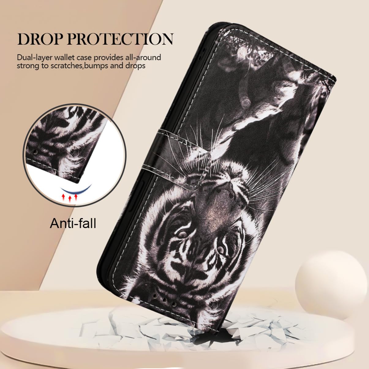 Custodia Per Motorola Moto E22 Con Portacarte E Supporto – Cover A Libro In Pelle PU Con Motivi Floreali