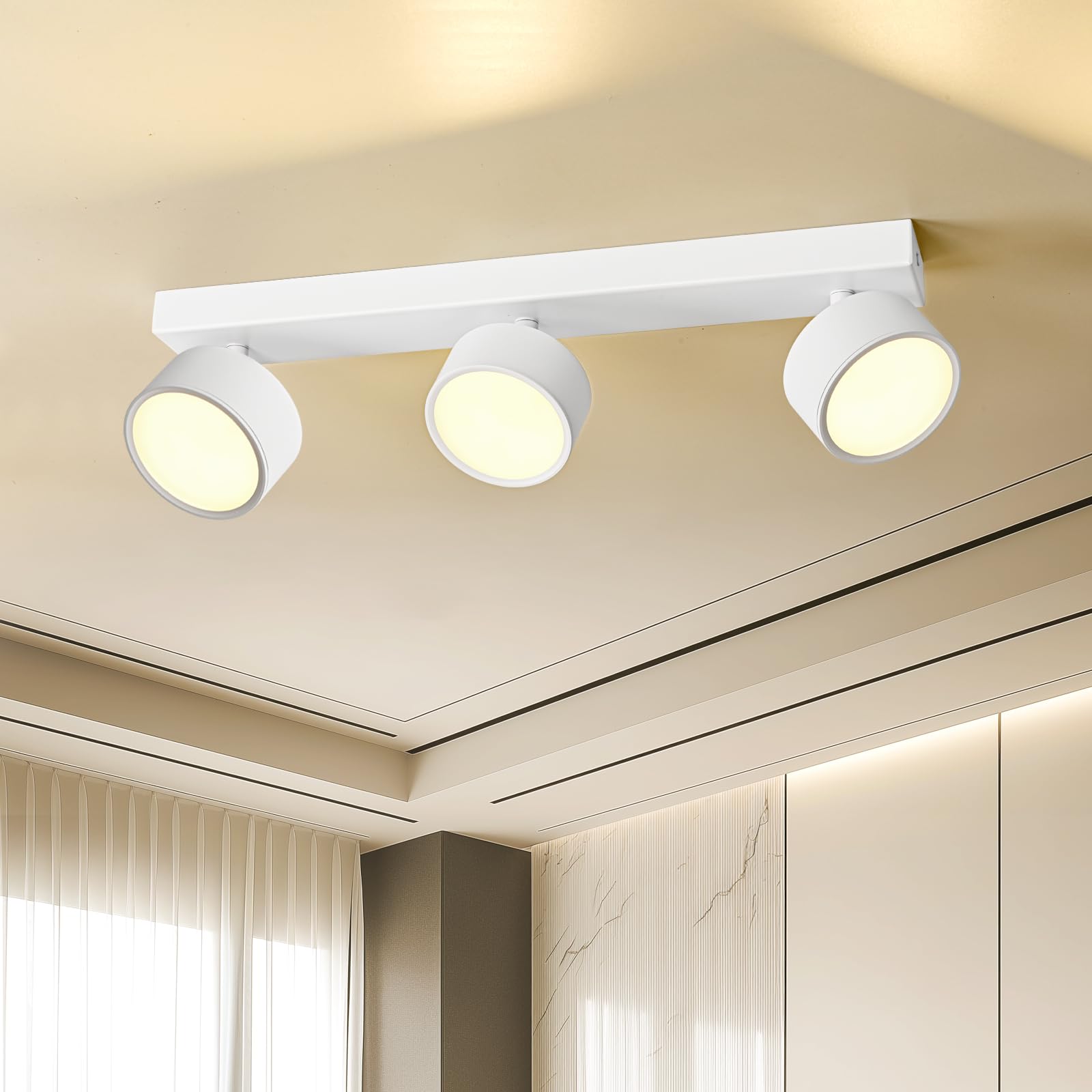 Plafoniera Lampada da Soffitto LED 3 Faretti, 18W Faretti da Soffitto Bianco Plafoniera Orientabili LED Bianco Caldo Faretto da Parete Moderna 3 Luce per Soggiorno Cucina Cameretta