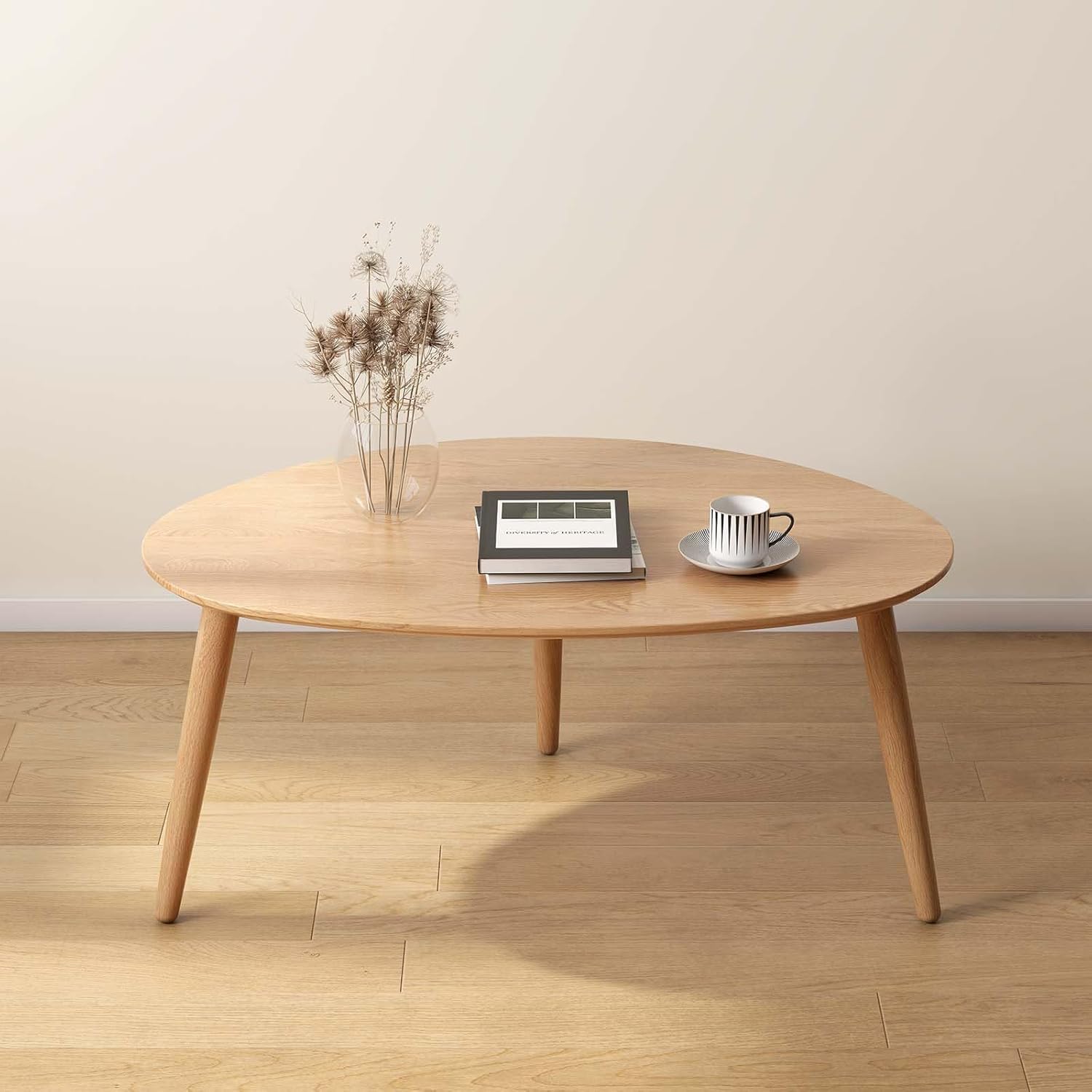 Small Oval Coffee Table, 100% Solid Wood Coffee Tables Mid Century Modern Table for Living Room Side Table End Tables for Home(Original Wood Color, 33.46''x22.83''x15.74'')