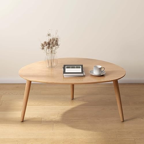 Mesa auxiliar ovalada pequeña, mesas de centro 100% madera maciza, mesa moderna de mediados de siglo para sala de estar, mesas auxiliares para el