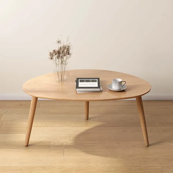 Wayshome Small Oval Coffee Table, 100% Solid Wood Coffee Tables Mid Century Modern Table for Living Room Side Table End Tables for Home(Original Wood Color, 33.46''x22.83''x15.74'')