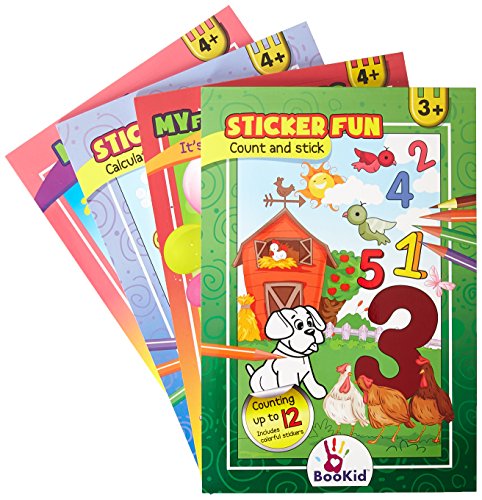 Activity Books for Kids Age 3-4 - Pack of 4 Includes It's Fun to Color by Color, How to Solve a Maze, Calculate and Stick, Count and Stick Activity Books for Kids Age 3-4 - Pack of 4 Includes It's Fun to Color by Color, How to Solve a Maze, Calculate and Stick, Count and Stick