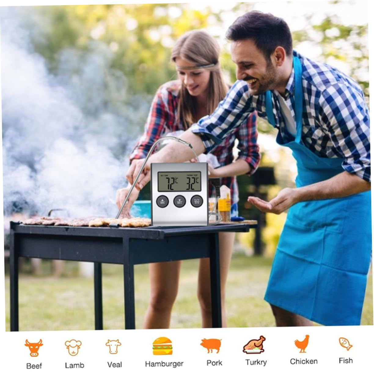 Cabilock 3 Sätze Grillthermometer Im Freien Sofortig Temperaturfühler Für Fleisch Fritteuse Fleischtemperaturmesser Ofen Kochen Timer Alarm Fleischtemperaturanzeige Edelstahl 304 Silver