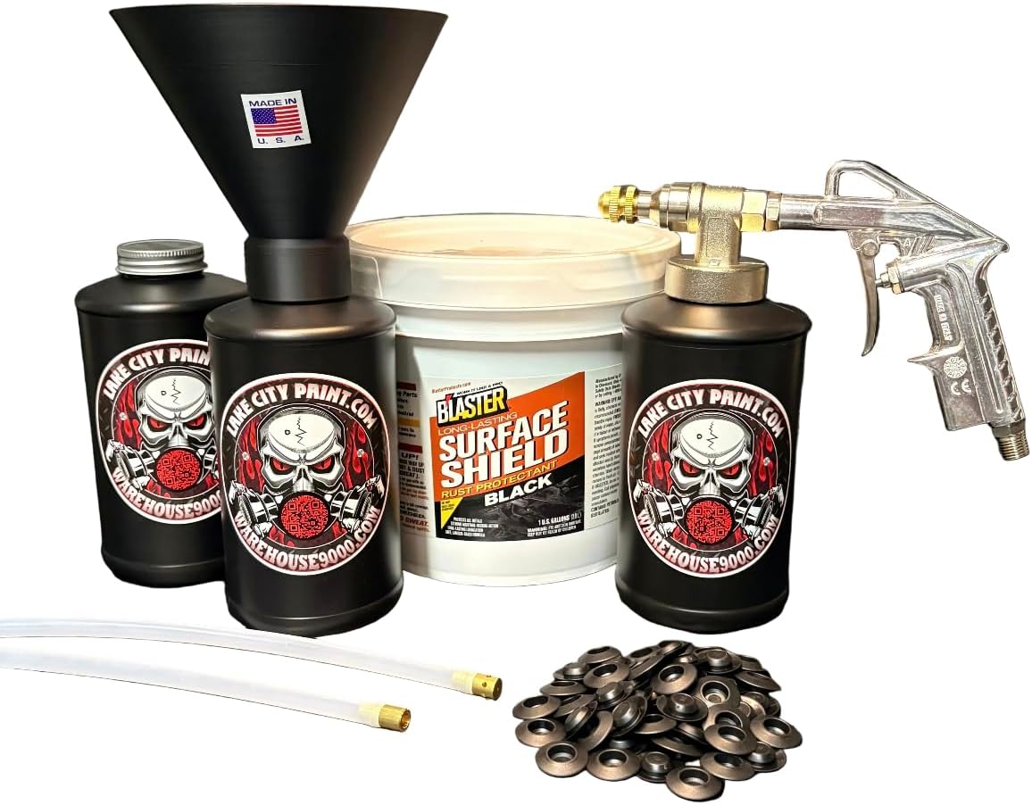 PB Blaster Surface Shield Black Pro Undercoating Spray Gun & Custom Threaded Funnel - 2 Wand Kit (3 W Quart Bottles)