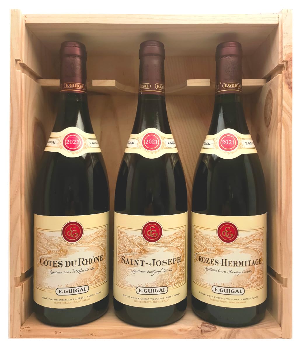 Coffret Vins Rouges GUIGAL Vallée du Rhône - 1 Côtes du Rhône 2022 + 1 Saint-Joseph 2021 + 1 Crozes-Hermitage 2021 !