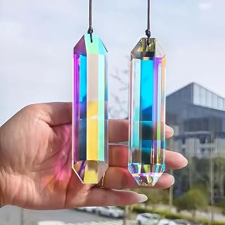 2PCS Glass Crystal Prism Decorative Hanging Ornament Colorful Rainbow Hexagonal Pendant Decor for Window Room Garden Home Decoration 12 * 3 * 1.5cm