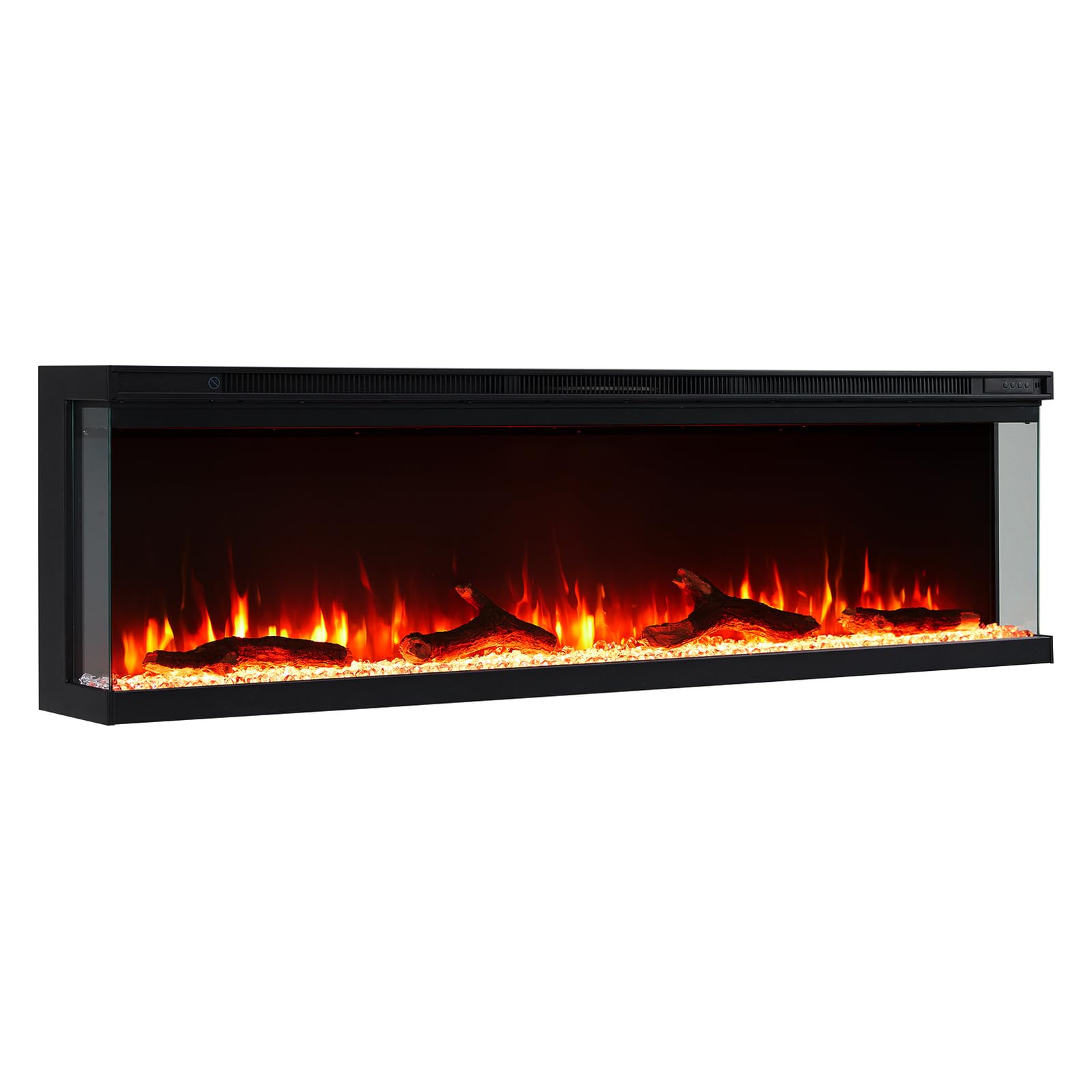 FLAMEKO 60 inch Media Wall Electric Fireplace, 3 Sided, Leura Black | 1.8kW Heater (900W/1800W), 9 Flame Colours, Logs & Crystals Included, Wall Mounted or Recessed, Remote Control