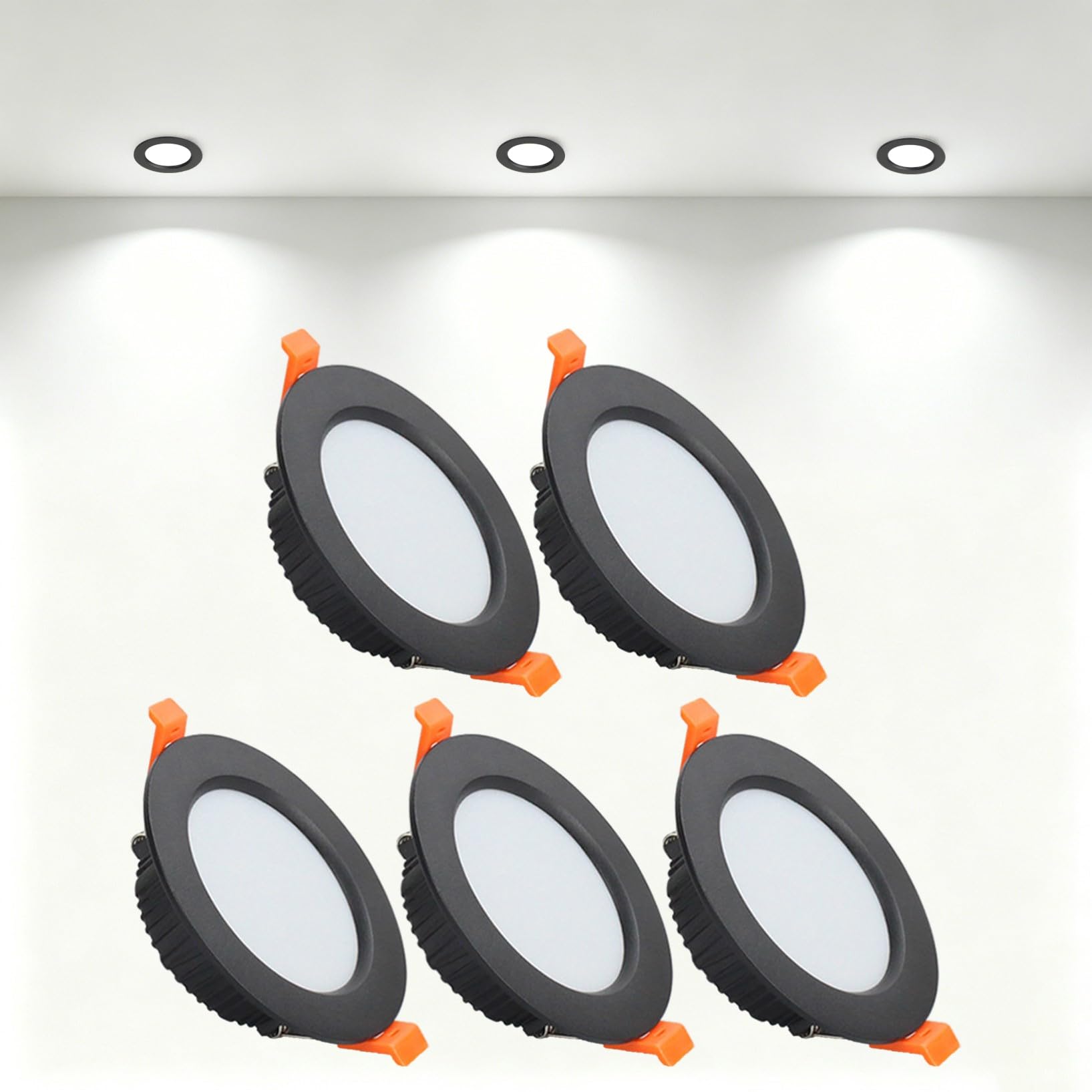 VOGHMOLD 5W Ultra Slim LED Downlight Recessed Ceiling Light 2.5 inch, 6000K Spot Lights Black Aluminum Trim, Cut Φ70-75mm, AC110-240V Panel Lighting for Office Hallway Closet, 5 Pack