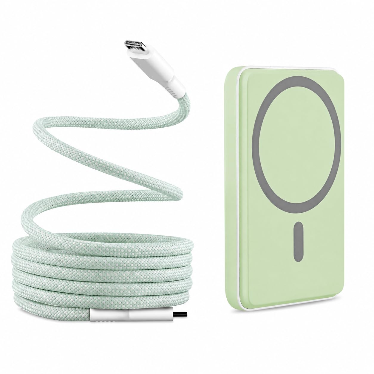 T'nB Pack Batterie Externe MagSafe 5000mAh Verte et Câble USB-C Magnétique 60W, Charge Sans Fil et Rapide USB-C, Compatible iPhone
