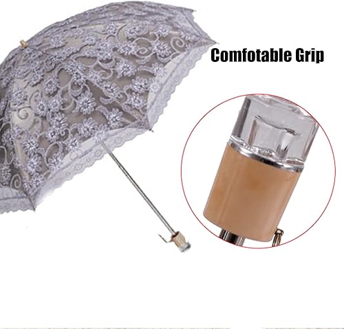 Miniatura 6 de Orgrimmar Sombrilla de encaje para mujer, protección UV, UPF 50+, ligera y portátil, plegable, color negro