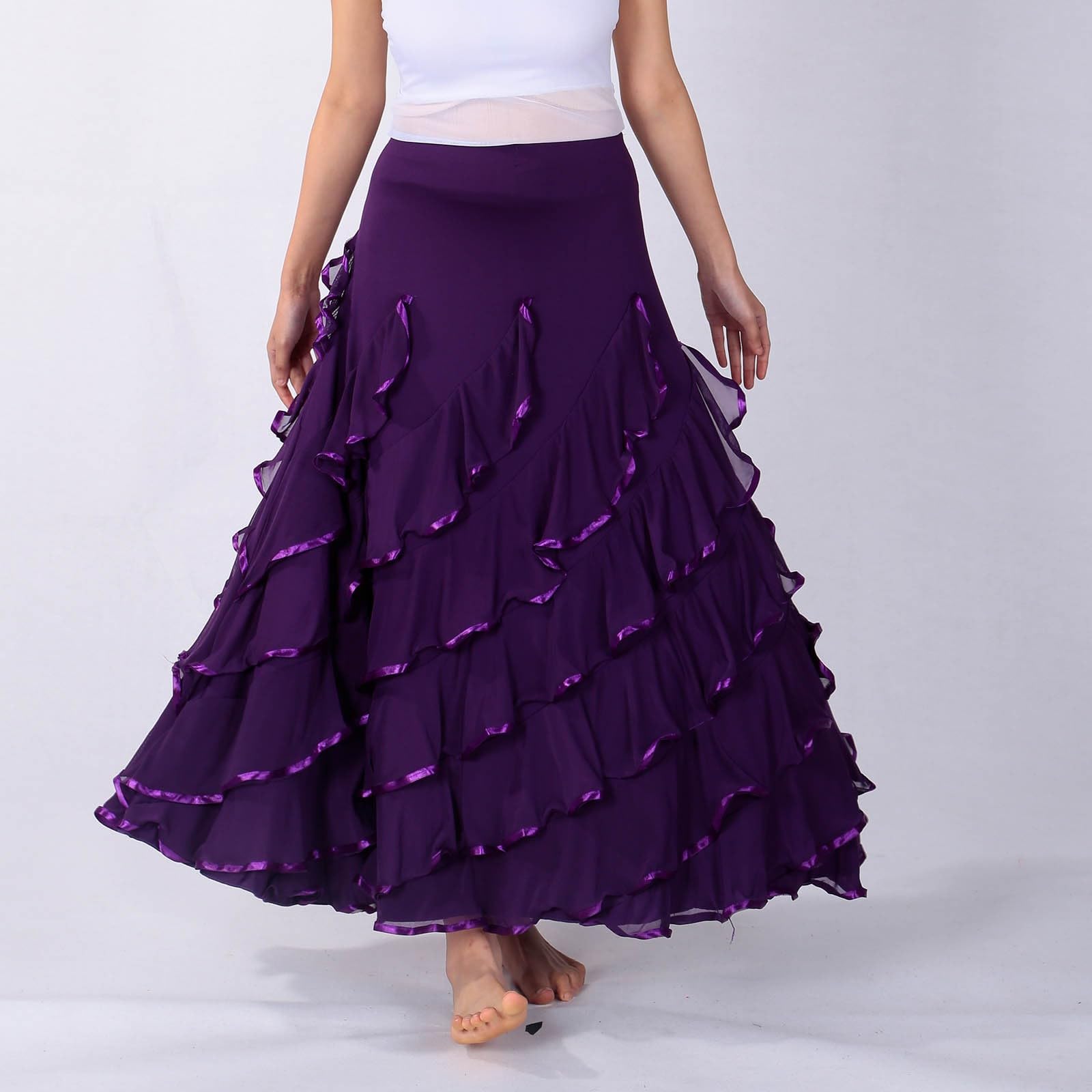 Genérico Faldas Midi Mujer - Falda De Baile Tradicional EspañOla para Mujer con Capas Y Elegante Vuelo para Actuaciones
