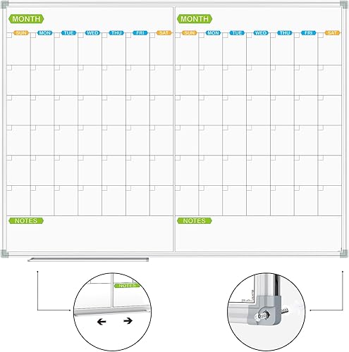 Miniatura 8 de JILoffice Calendario mensual de borrado en seco de 15 x 12 pulgadas, pizarra de borrado en seco de doble cara, tablero de calendario, marco de