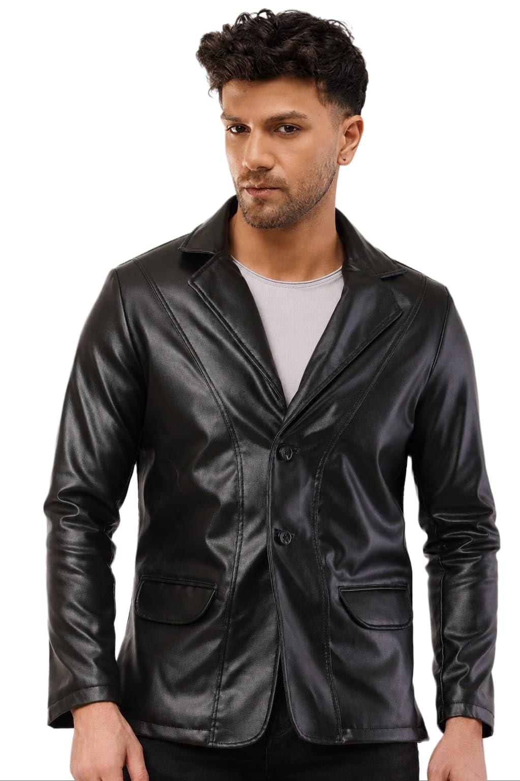 wolver Men's PU Leather Blazer for Formal and Casual Wear-picture-47