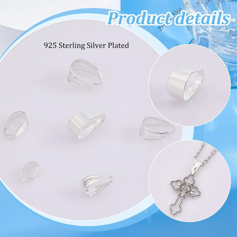 PH PandaHall 60pcs 6 Sizes Pendant Clasps, 925 Sterling Silver Plated Plated Pinch Clip Bail Clasp Chain Connectors for Necklaces Dangle Beads Pendants Jewelry DIY Crafts - Image 4