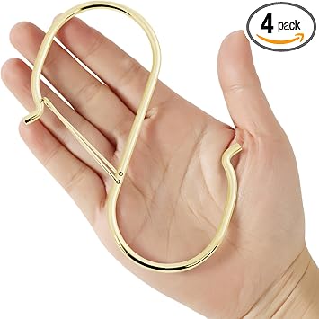 Heavy Duty Large S Hooks, 4.96 inch Large S Hooks, Set for Hanging Plants, Kitchen Cabinet Handles,s Hooks Buckle Side is Suitable for mostrods,Less Than 1.2inch in diamete mostrods Gold-4pcs