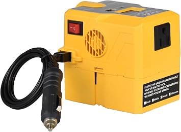 200W Power Inverter for Dewalt 20V or DC12V car Battery, Dual DC Input to AC110V Portable Power Generator with LED worklight, USB, Type C and LCD Monitor
