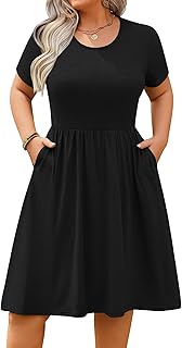 Womens Plus Size Dresses Maxi Summer Casual Curvy Cute Dress Short Sleeve Loose Dress with Pockets - Buy now