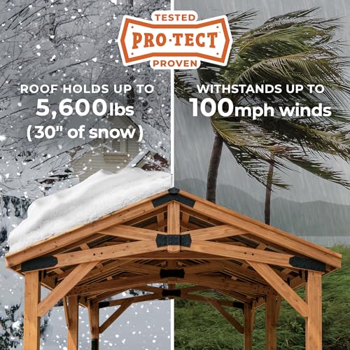 Backyard Discovery Norwood 10' x 10' Cedar Wood Outdoor Gazebo Pavilion with Hardtop Galvanized Steel Peak Roof, Snow Support, Wind Resistance, PowerPort, Shade for Garden, Patio, Deck, Entertaining - image 4