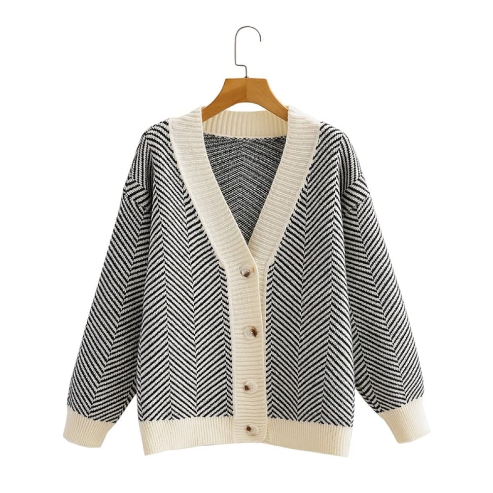 Strickjacke Damen,Frauen Strickjacke Elegante Gestreifte Strickjacke Vintage Jumper Lady Fashion Knit Strickjacke Mantel Langarm Offene Front Lose Strickwaren Pullover