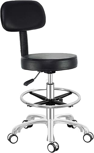 Antlu Taburete ajustable con ruedas y respaldo para oficina, tienda, cocina, salón médico, taburete giratorio con ruedas y respaldo (negro, con disponible en Yaxa Peru