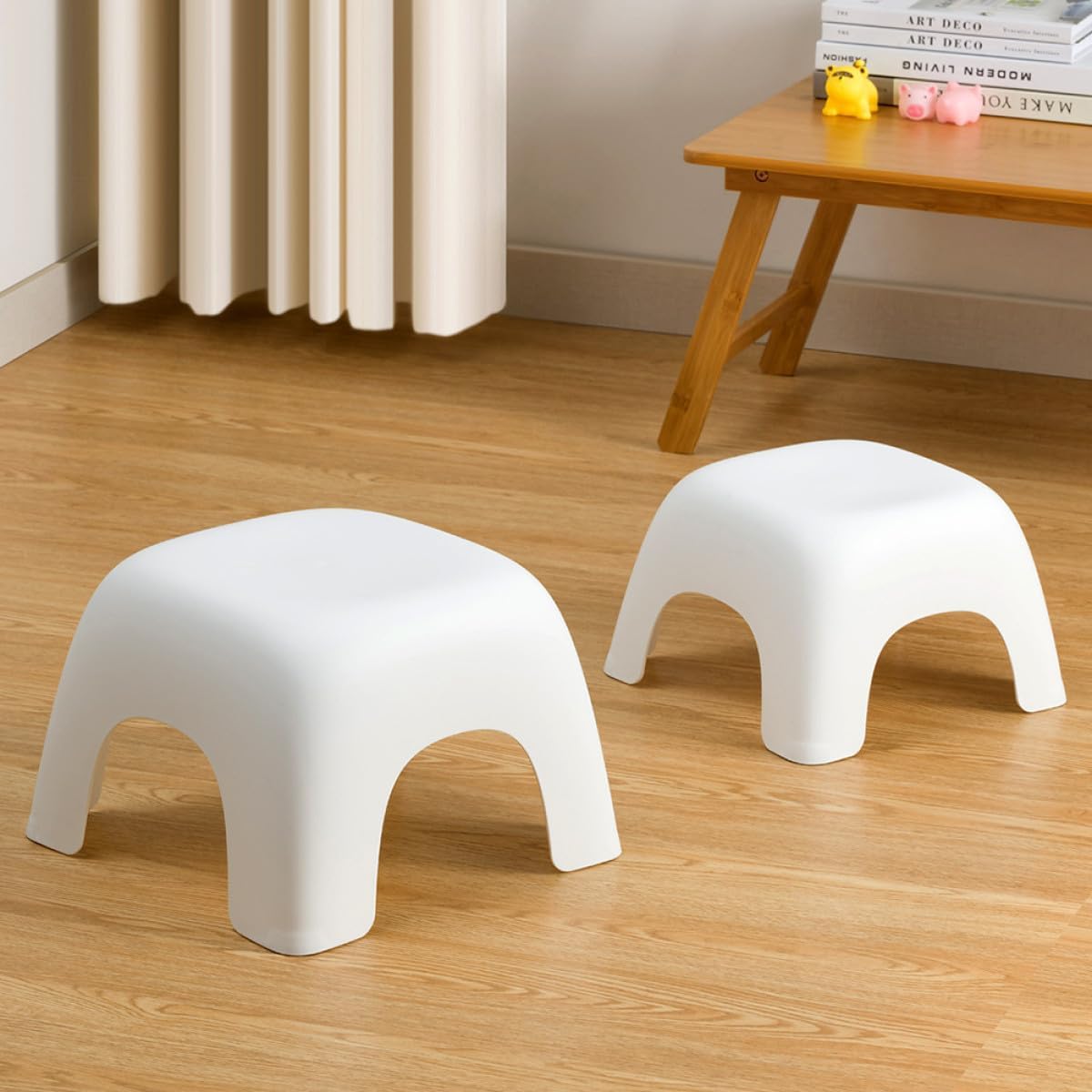 OSALADI Non-Slip Small Plastic Stool, Thickened Anti-Skid Footstool, White Stackable Step Stool for Bathroom, Living Room, and Activities