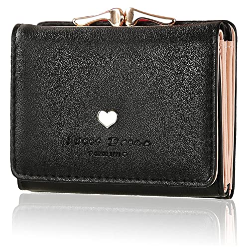 Women's Wallet Purses - KQueenStar Leather Wallet Women Credit Card Holder Ladies Purse Clutch Holder Case with Heart-Shaped Metal Buckle Gift