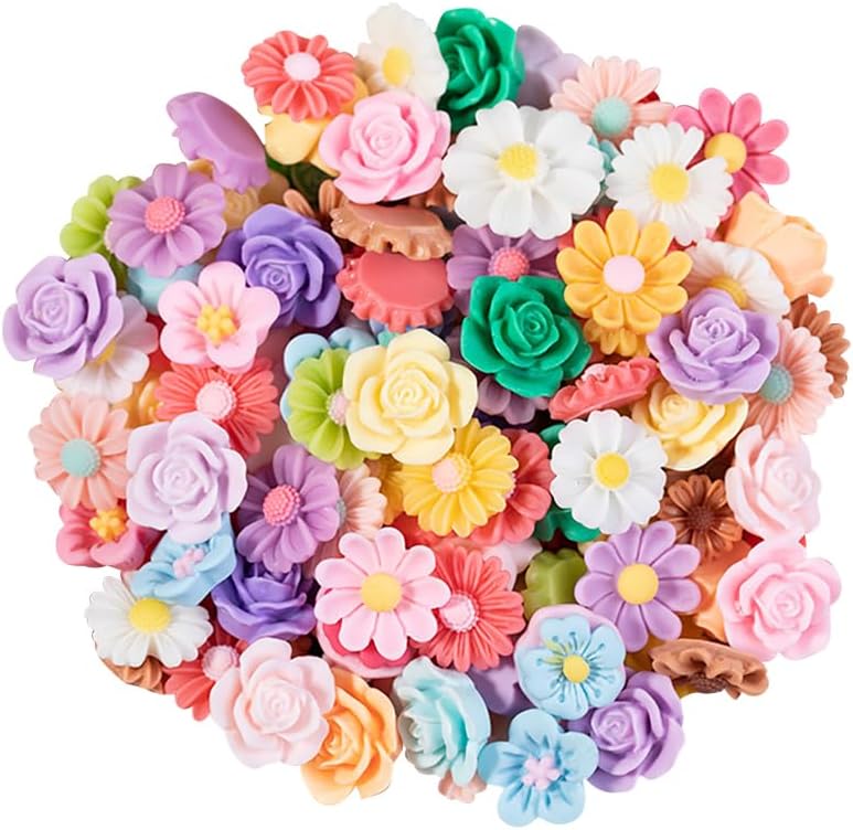100 Pcs Small Flatback Flower Charms Floral Resin Slime Charm Flat Back Flower Cabochons Hair Clip Making Charm Phone Case Decor Charms Small Plastic Daisy Flowers Scrapbooking Embellishments
