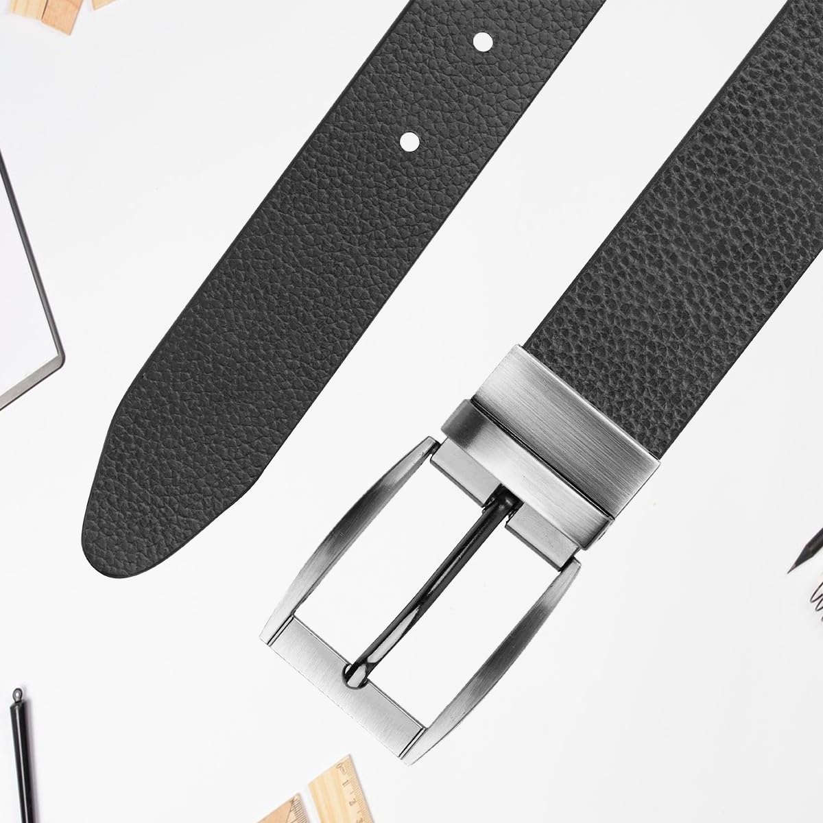 The Wallet Store Black Textured Genuine Leather Belt For Men