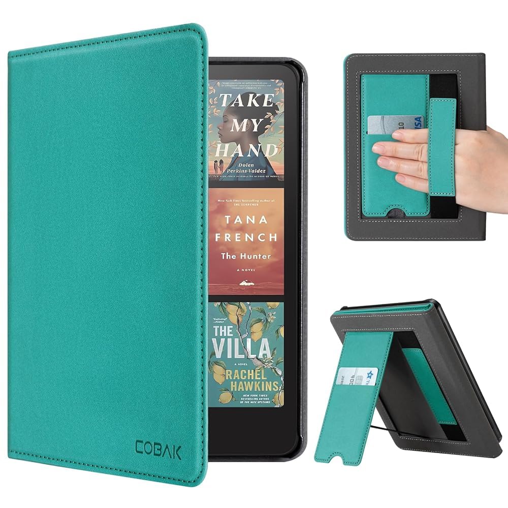 CoBak Case with Stand for Kindle Paperwhite 12th Gen 2024 Released (7") &amp; Kindle Colorsoft Signature Edition - Durable PU Leather Cover with Auto Sleep Wake, Card Slot, Hand Strap Feature, Jade