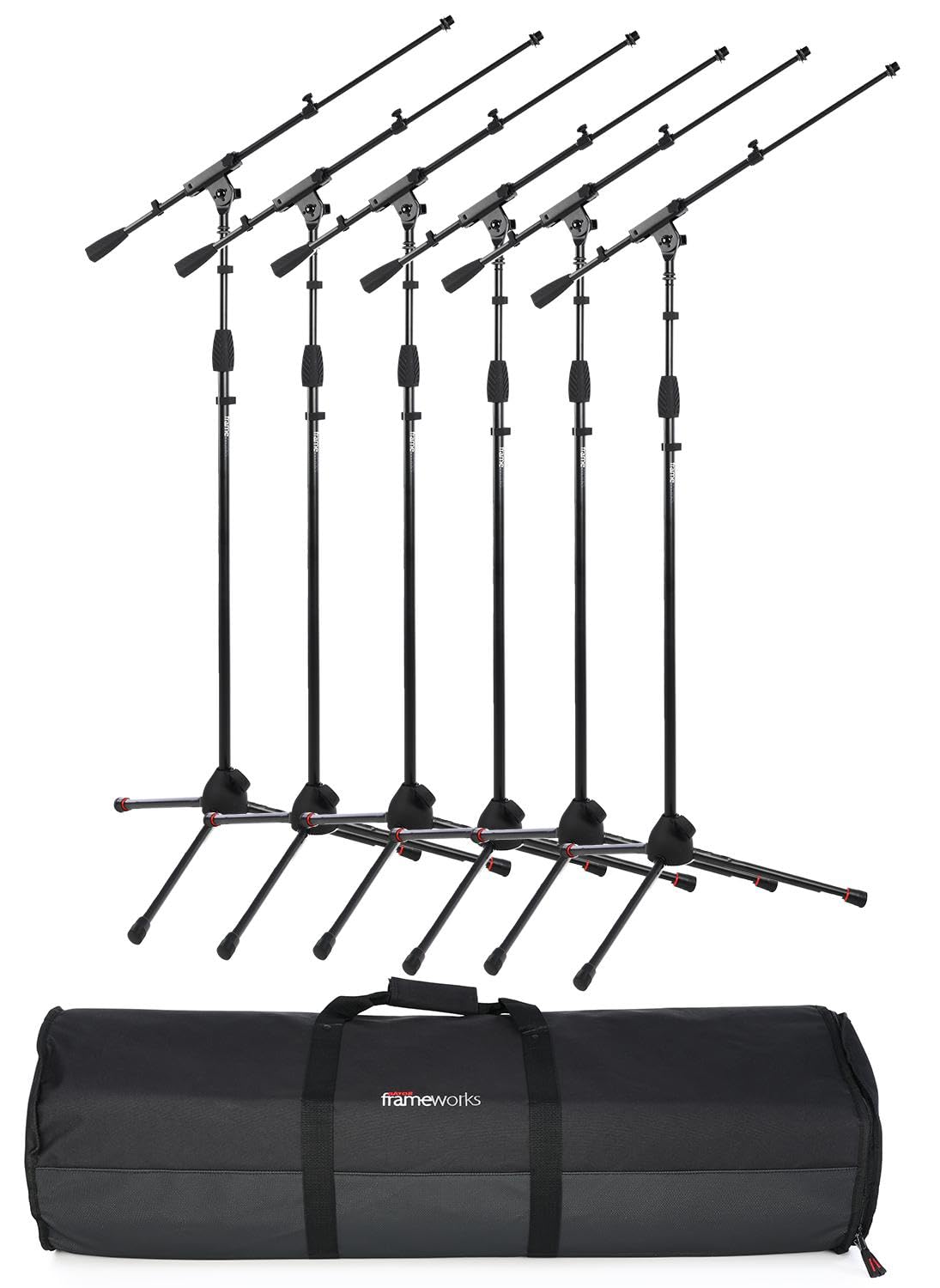 Gator Frameworks GFW-MIC-2020 6-Pack Tripod Microphone Stands with Telescoping Boom & Padded Carry Bag | Durable, Adjustable & Portable Mic Stand Set