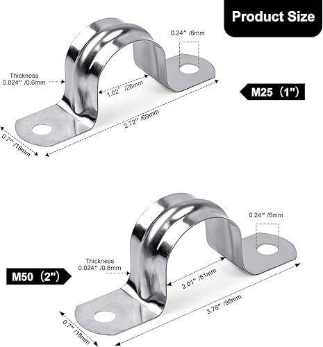 Miniatura 2 de 40 abrazaderas de conducto de acero inoxidable rígidas de metal con soporte en U (1 pulgada + 2 pulgadas), clips de tensión de correa de conducto de