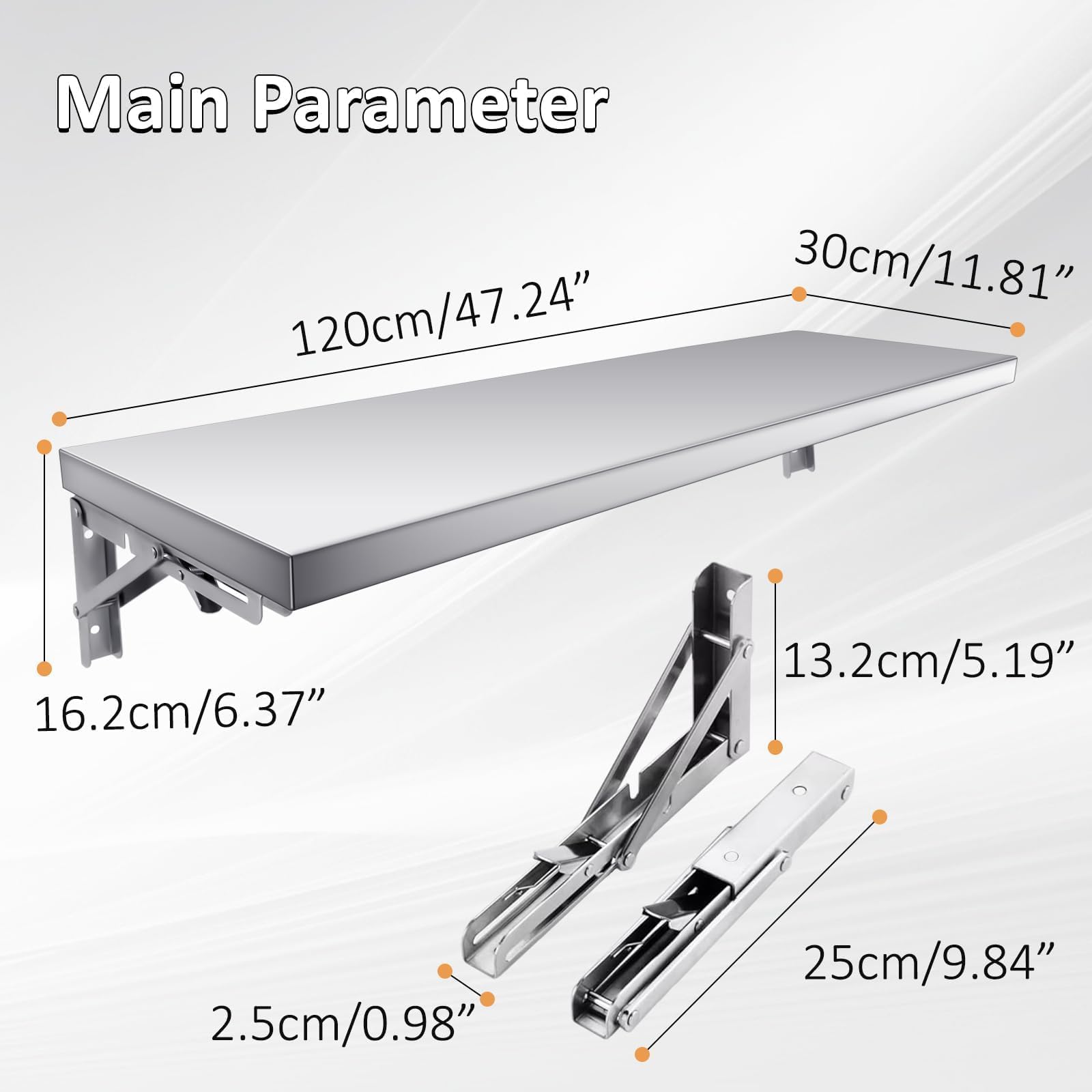 TAIMIKO Mensola pieghevole in acciaio inox (120 cm) -50 kg da parete per cucine commerciali, camion alimentari, finestre di rimorchi, ristoranti, lavanderia e ripostigli