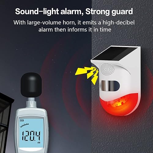 Miniatura 5 de Luz estroboscópica solar con alarma solar remota, sirena de seguridad de sonido para el hogar, granja, granero, patio