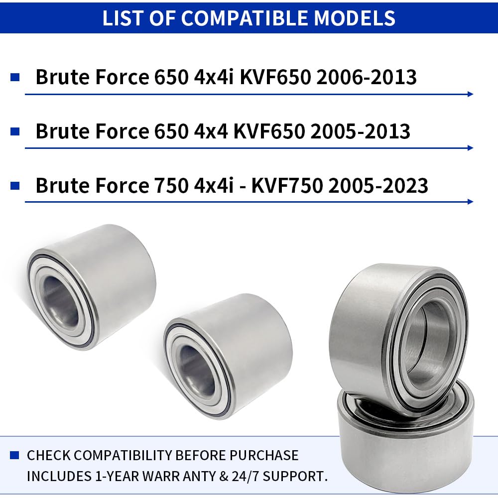 Front & Rear Wheel Bearing Kit Compatible with Kawasaki Brute Force 650 4x4i KVF650 2006-2013 Brute Force 750 KVF750 4x4i 2005-2023