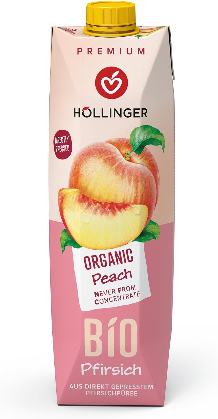 Höllinger Organic Peach Juice, Directly Pressed and Never from Concentrate, 1L