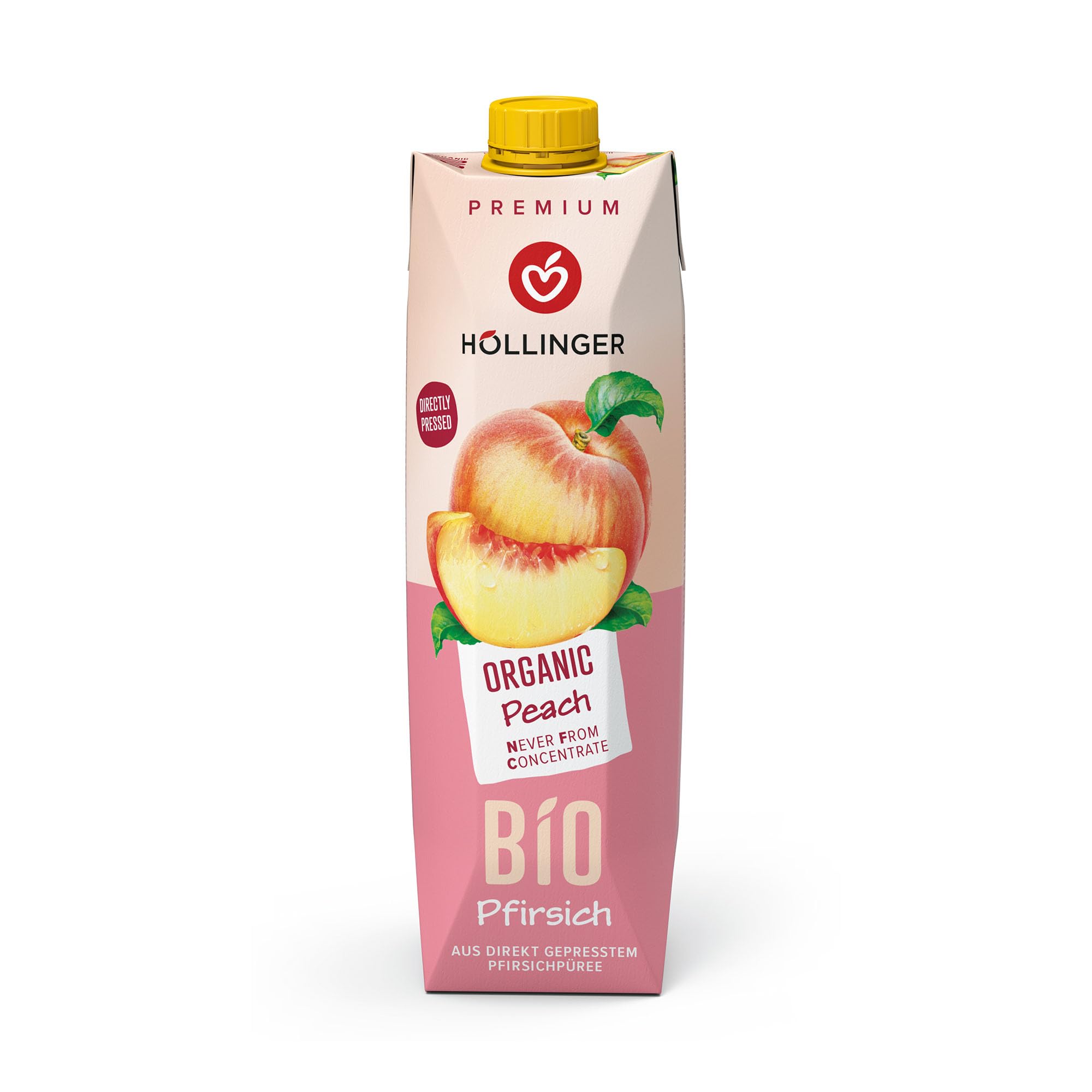 Höllinger Organic Peach Juice, Directly Pressed and Never from Concentrate, 1L