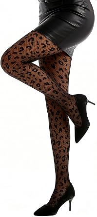 Black Patterned Tights Leopard Print Stockings High Waist Polka Dot Pantyhose Sexy Sheer Fishnet Stockings for Women Girls Party Date Night