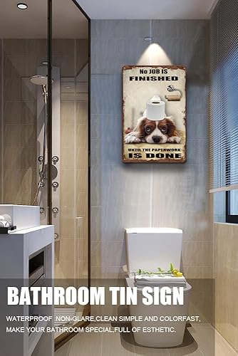 Miniatura 3 de Cavalier King Charles Spaniel - Cartel de hojalata para baño con texto en inglés "No Job is Finish" ("No Job is Finish") Letrero retro para pared de