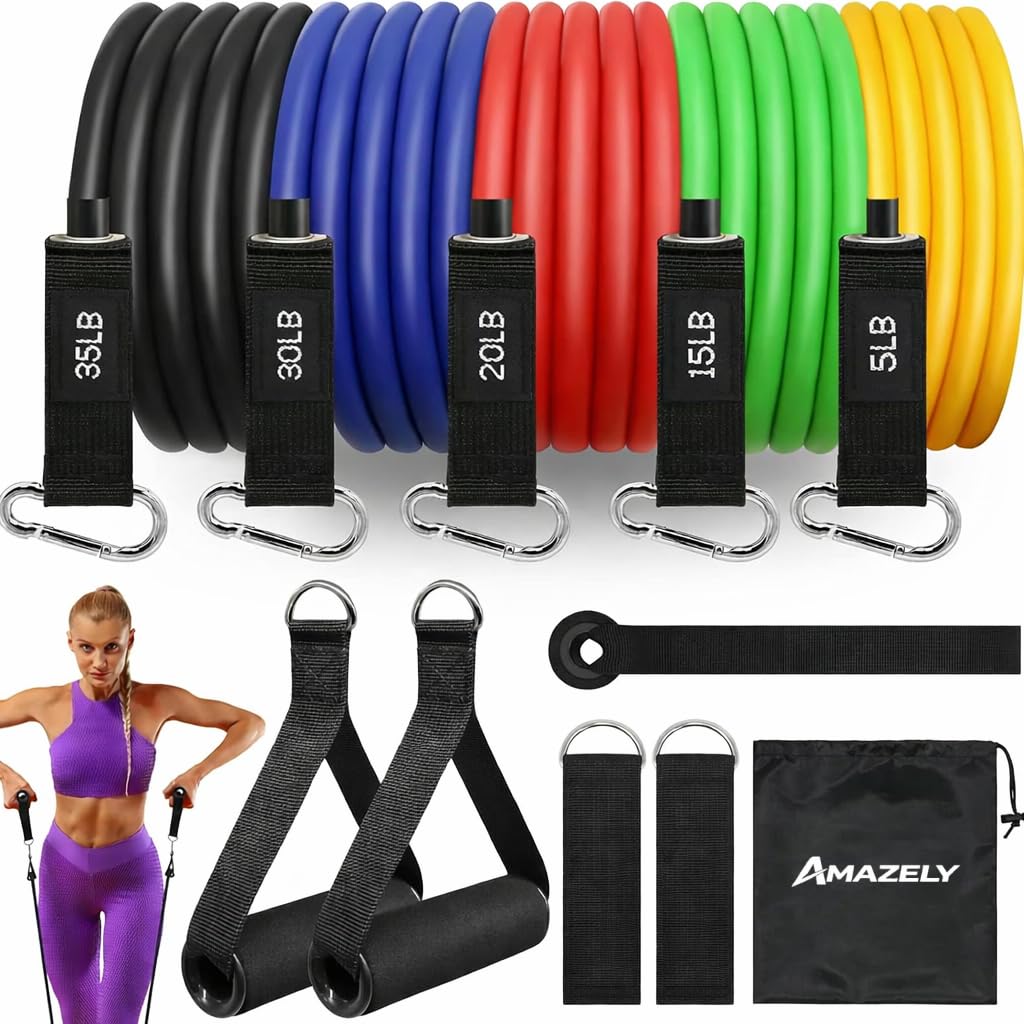 Resistance Bands Set for Workout 11 Pcs (100 lbs) Exercise Band Set with Handles, Door Anchor & Ankle Straps for Home Gym, Strength Training, Yoga & Full Body Fitness