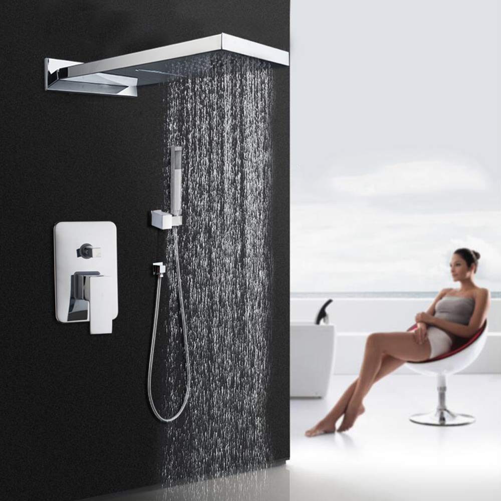 SWENEEN Handheld Showershower System With High Pressure Waterfall Rain Shower Head,Handheld Shower And Shower Faucet Valve,Wall Mounted Bathroom Luxury Rain Mixer Shower Combo Se,Chrome