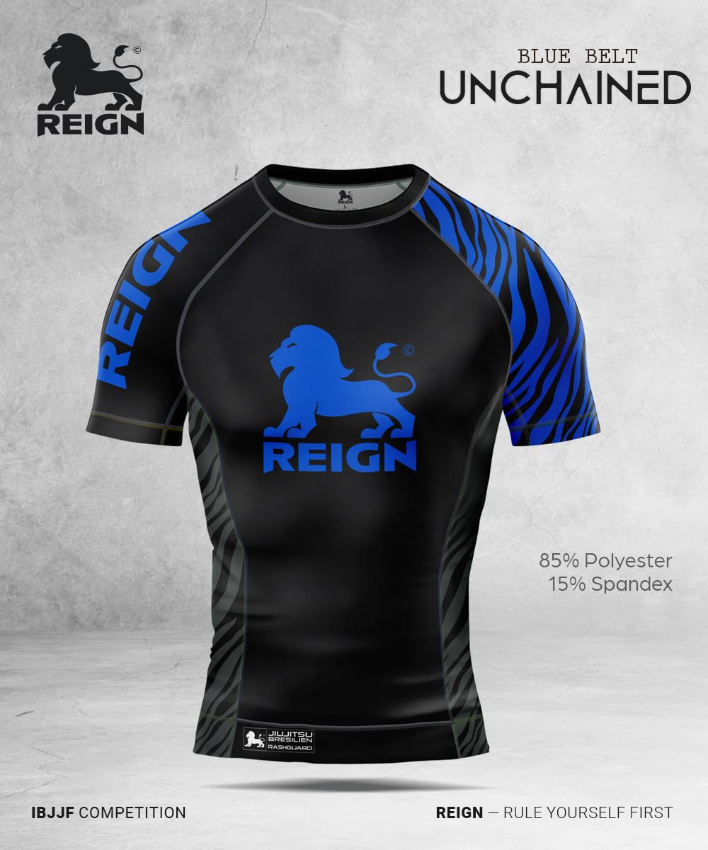 REIGN Tshirt Compression MMA BJJ Homme Ceinture Bleu