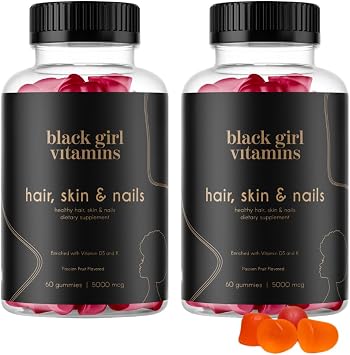 Black Girl Vitamins - Hair, Skin, and Nails Gummies with Biotin 6000 mcg, Zinc, Gelatin Free, Vitamin A, and Vitamin E - Gluten-Free. Made in The USA Passion Fruit, 120 Count 60 Day Supply