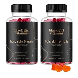 Black Girl Vitamins - Hair, Skin, and Nails Gummies with Biotin (6000 mcg), Zinc, Gelatin Free, Vitamin A, and Vitamin E - Gluten-Free. Made in The USA (Passion Fruit, 120 Count) 60 Day Supply