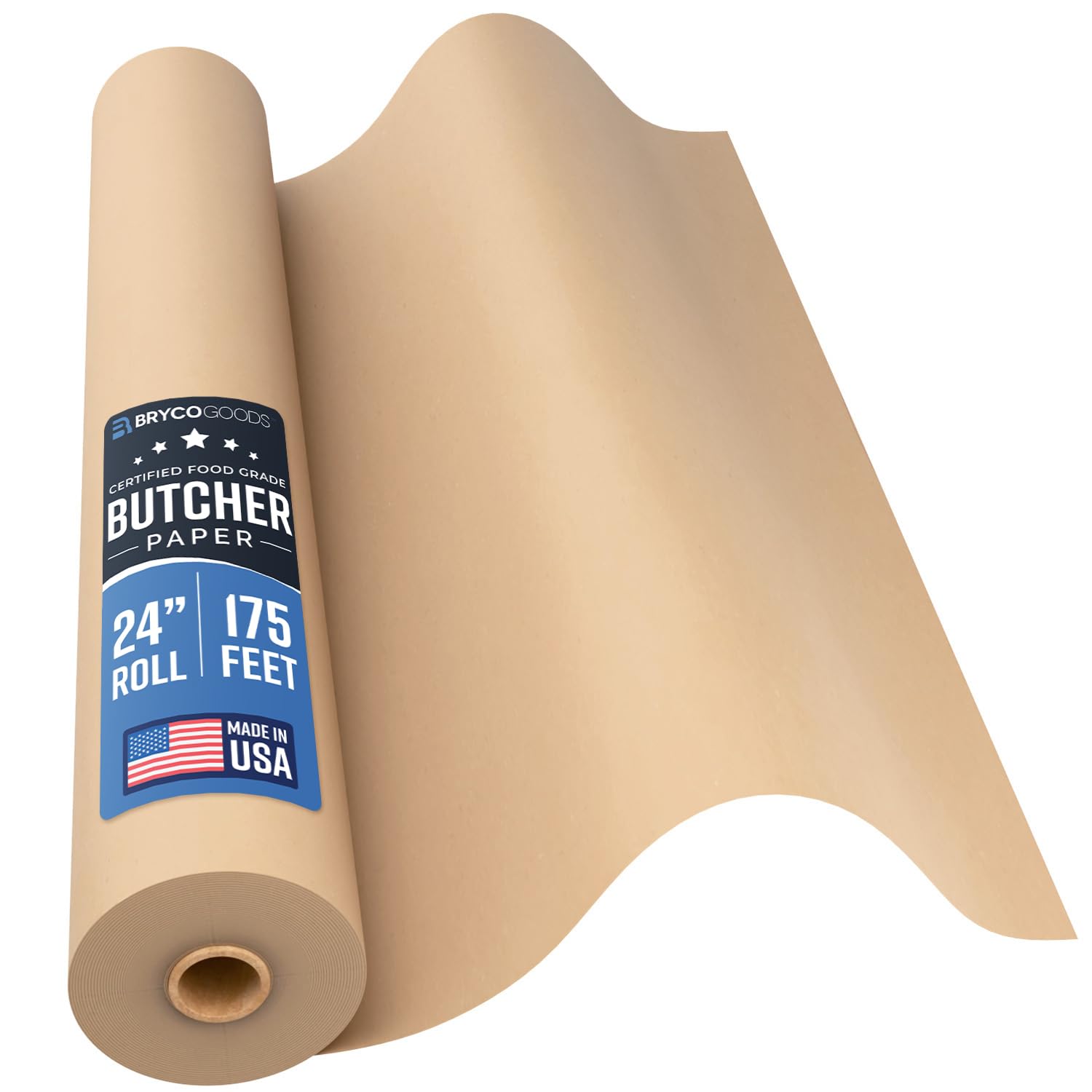 (Brown) - Brown Kraft Butcher Paper Roll - Long 60cm x 50m (5330cm ) - Food Grade FDA Approved - Great Smoking Wrapping Paper for Meat of All Varieties - Made in USA - Unbleached, Unwaxed & Uncoated