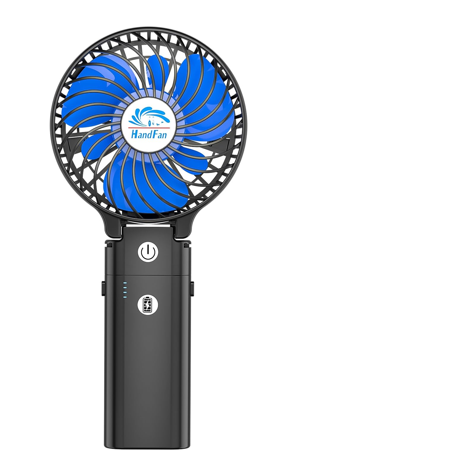 - HandFan 5200mAh Portable Handheld Fan Rechargeable - 3 Speeds Foldable Personal Cooling, 2-IN-1 Hand Held Fan Battery Operated, 20H Runtime for Travel/Summer/Concerts/Women (Black&Blue)