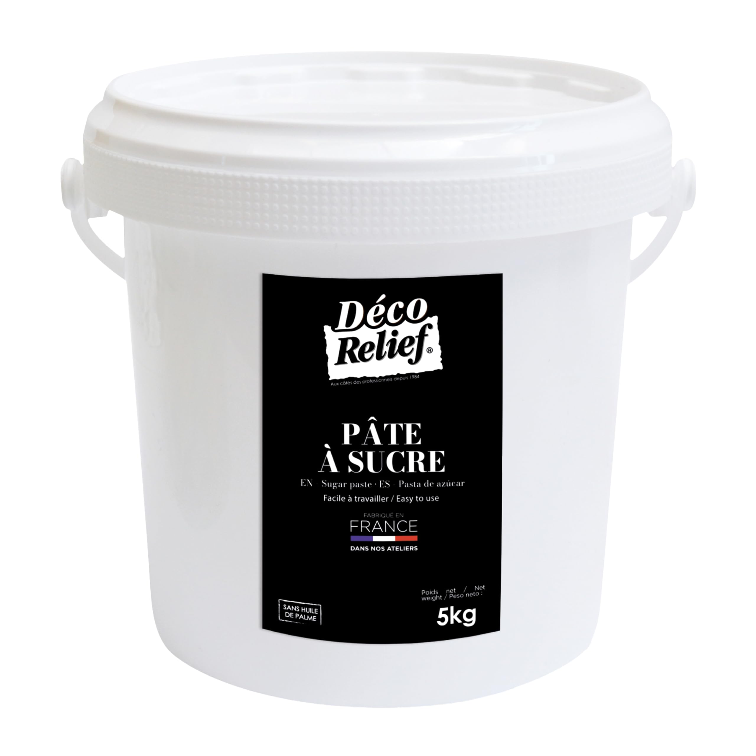 Déco Relief - Pâte à Sucre Blanche 5 kg - Pâte à Sucre Professionnelle pour Gâteaux, Pâtisserie - Coloris Blanc - Fabriquée en France