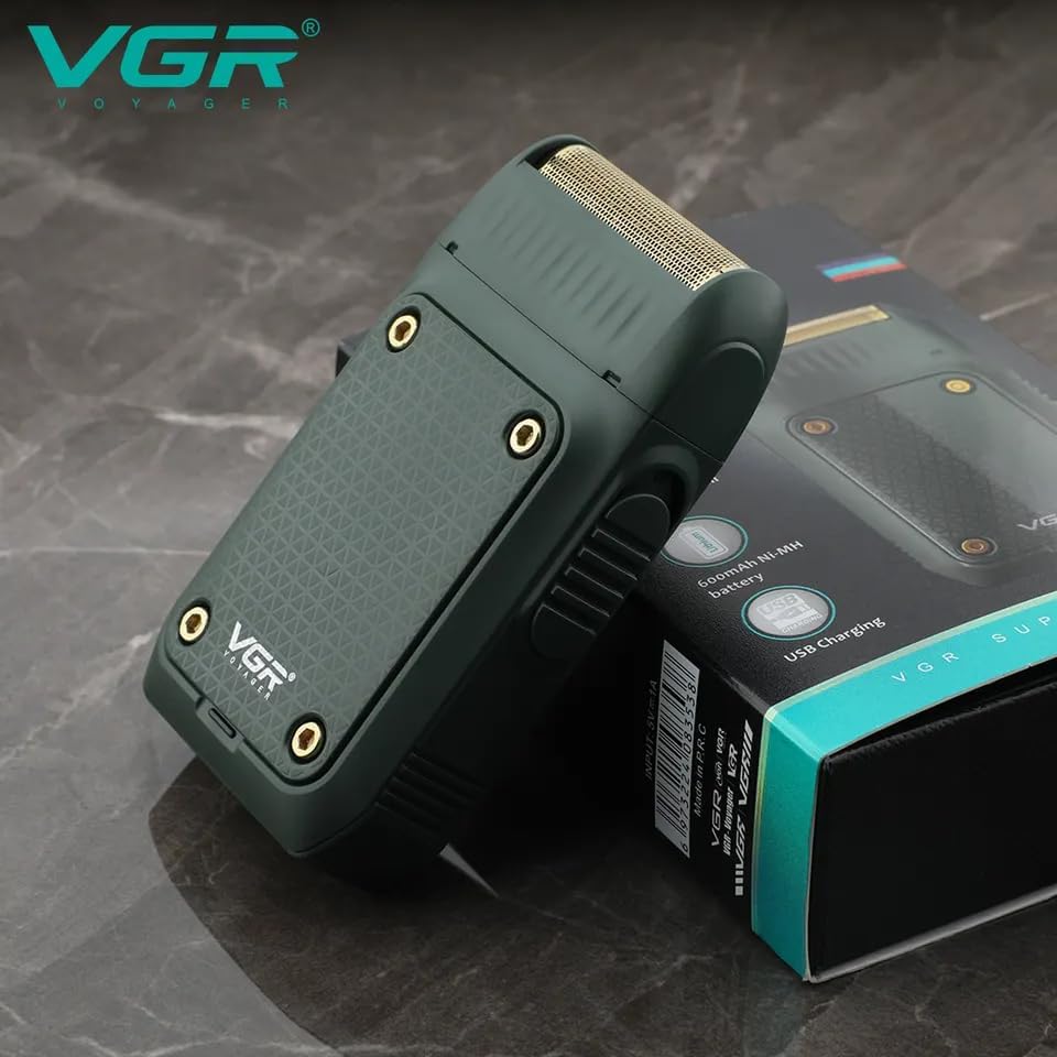 Image of VGR V-353 Professional Ultra Thin Electric Shaver - Rechargeable Razor for Face Care, Beard Trimmer With Reciprocating Blade, USB Travel Shaver for Men - Green