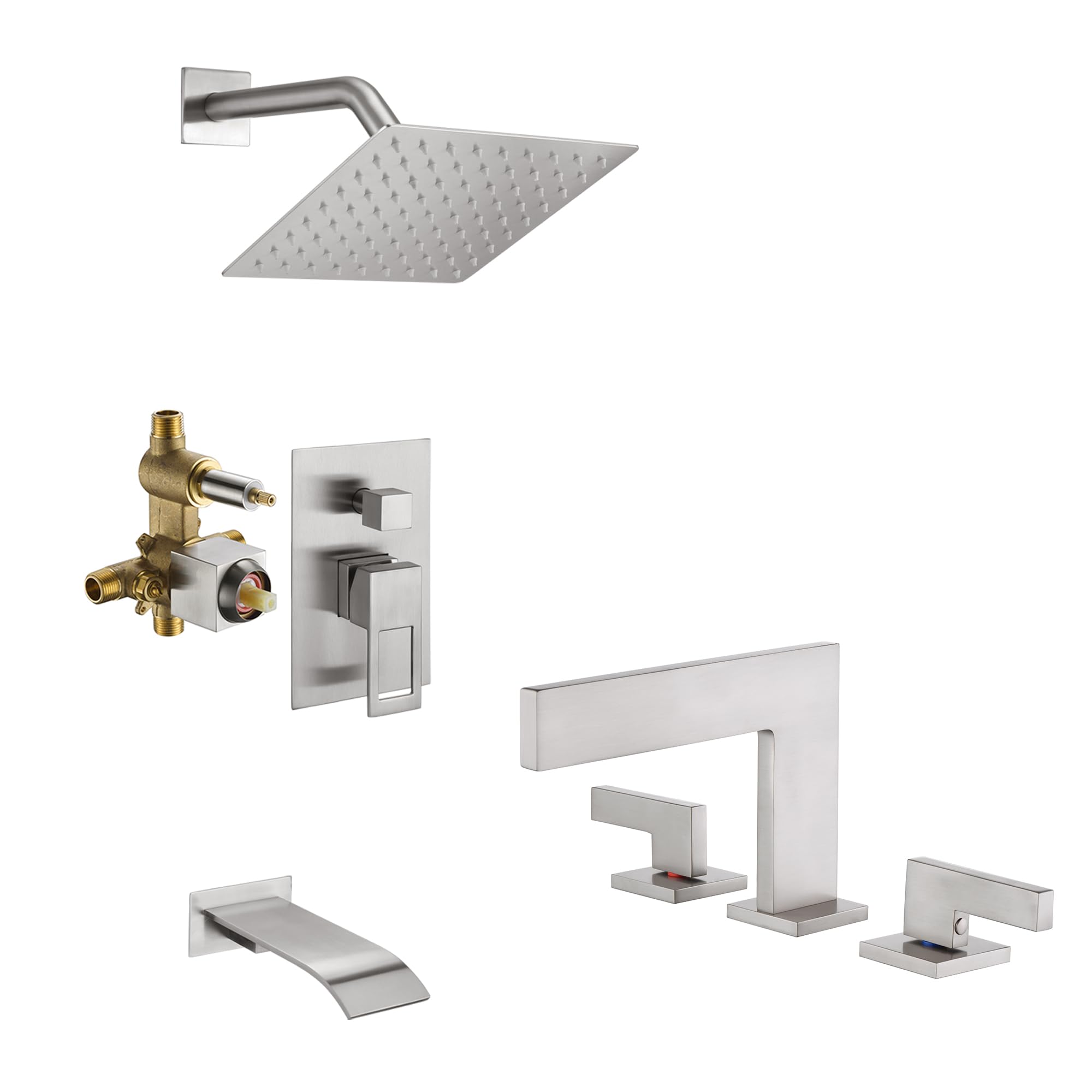 Jnfidosr Widespread Bathroom Sink Faucet S1419w-Bn + Tub And Shower Faucet S3229nw-B