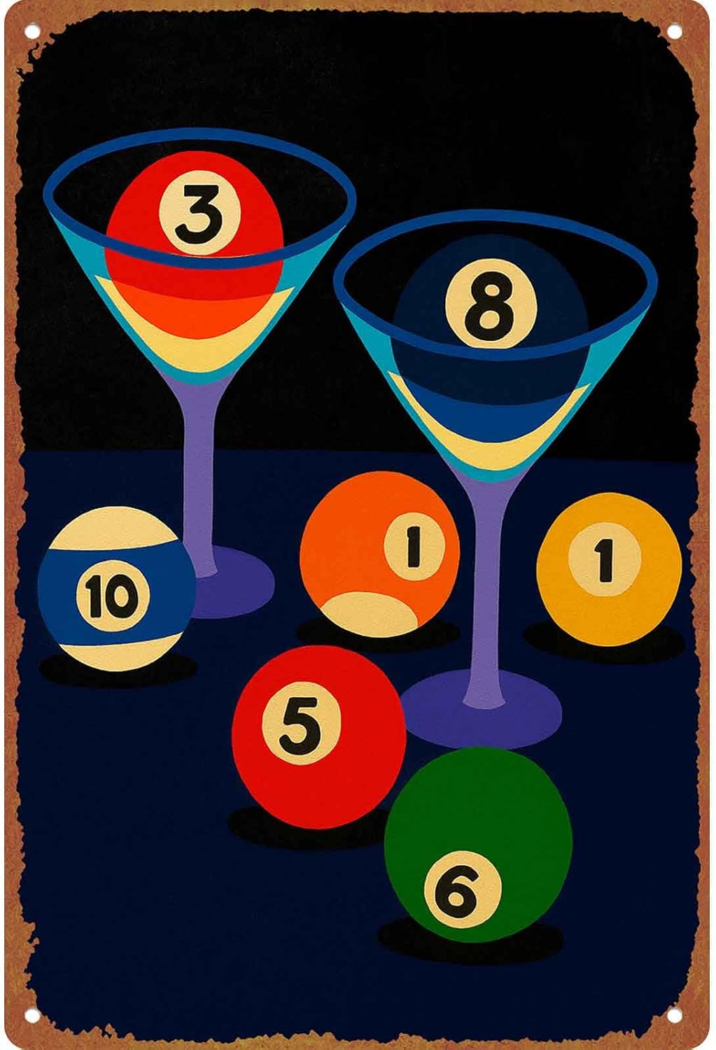 8x12 Inches Aluminum Metal Sign, Retro Billiard Pool Balls Cocktail Wall Art, Vintage Bar Pub Game Room Decorative Sign, Man Cave Decor